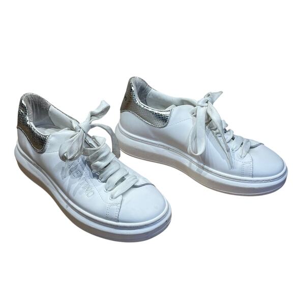 Valentino | Shoes | Valentino Garavani Leather Trainers  Valentino Garavani Leather Trainers White With Silver Snake Skin Women\'s 8.5 GUC